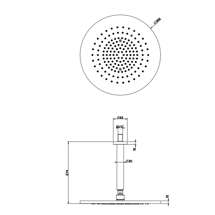 Gessi Shower316 Душевая головка шарнирная для потолочного крепления на 1/2 с защитой от известкового налёта, высота 243мм, цвет: шлифованная сталь 54152#239