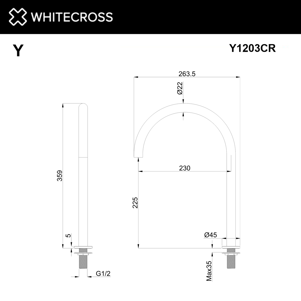 Излив отдельностоящий WHITECROSS Y1203CR (хром)