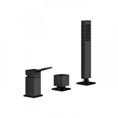 Gessi Rettangolo K Смеситель для ванны, 3 отв., с переключателем и ручным душем, цвет: black XL 53043#299