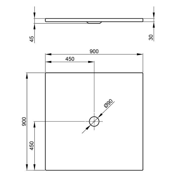 Bette Floor Душевой поддон квадратный 90х90см, с отв-м слива d=9см, с шумоизоляцией, цвет: белый 5931-000