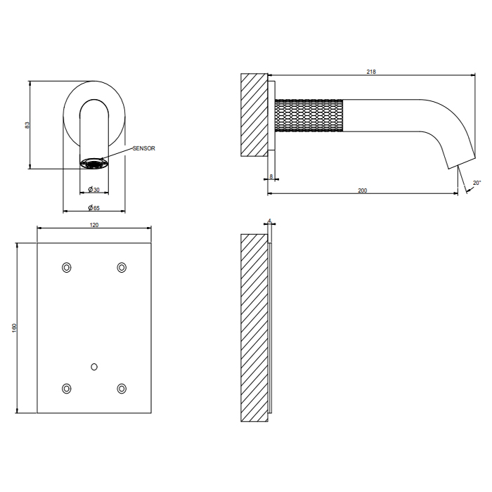Gessi 316 Смеситель для раковины, настенный, электронный, внешняя часть, цвет: Steel Brushed 54215#239