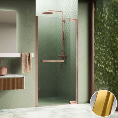 Душевая дверь в нишу распашная 90 см Novellini N1801B90-1P, профиль Brushed Gold, стекло прозрачное CrystalClear