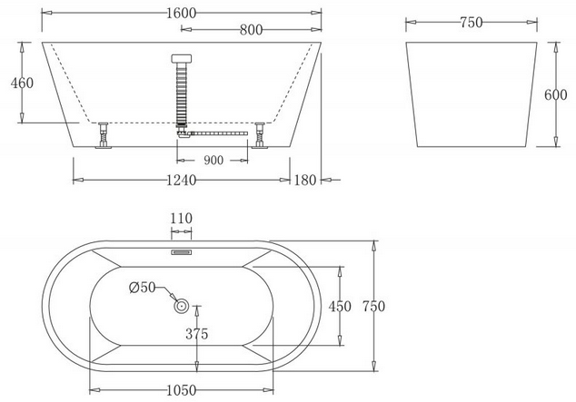 BELBAGNO Ванна акриловая отдельностоящая BB71-1600