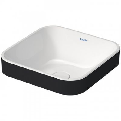Duravit Happy D.2 Plus Раковина накладная, 40х40см, без перелива, с выпуском, с керамической крышкой, WonderGliss, цвет: Anthracite matt/белый 23594061001