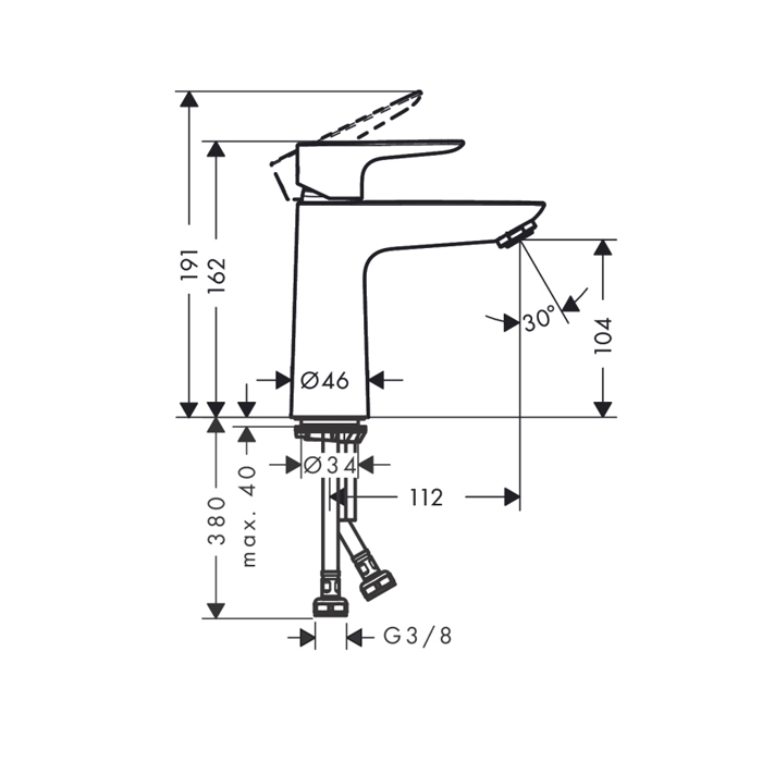 Hansgrohe Talis E Смеситель для раковины 110, на 1 отв, без донного клапана, излив 112мм, h104мм, цвет: полированное золото 71712990