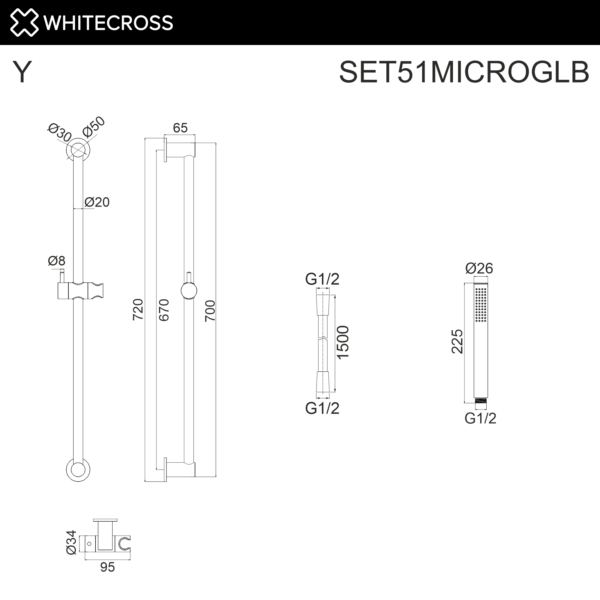 Душевой гарнитур на штанге WHITECROSS SET51MICROGLB (брашированное золото)