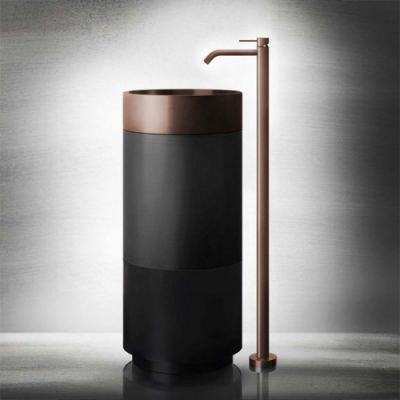 Gessi 316 Раковина 40x90 см, без отв., напольная, отдельностоящая, с сифоном, слив в пол, цвет: Copper brushed pvd 54601#708