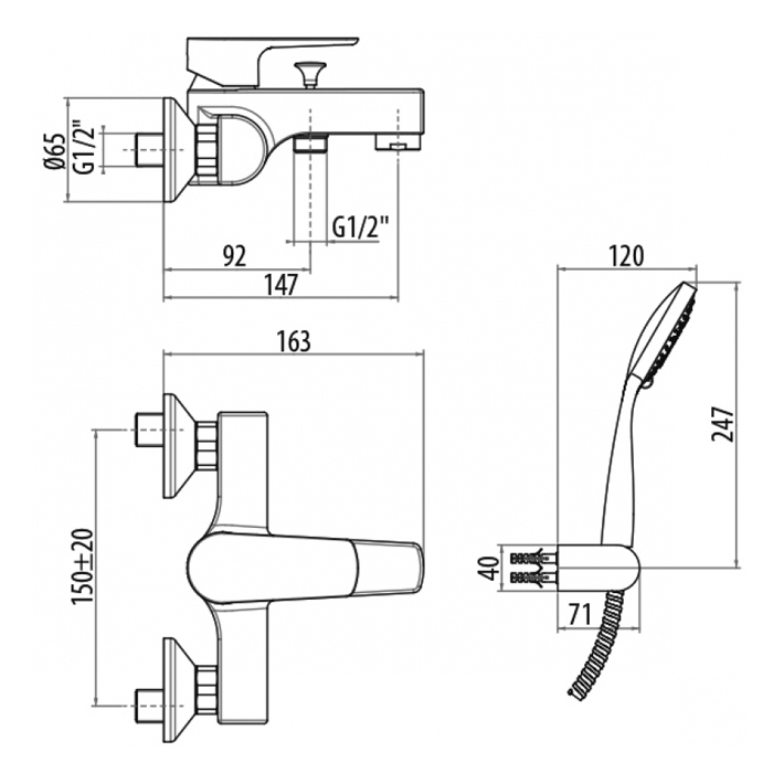Gattoni H2omix3000 Смеситель для ванны с лейкой и шлангом, цвет: хром 3000/30C0cr