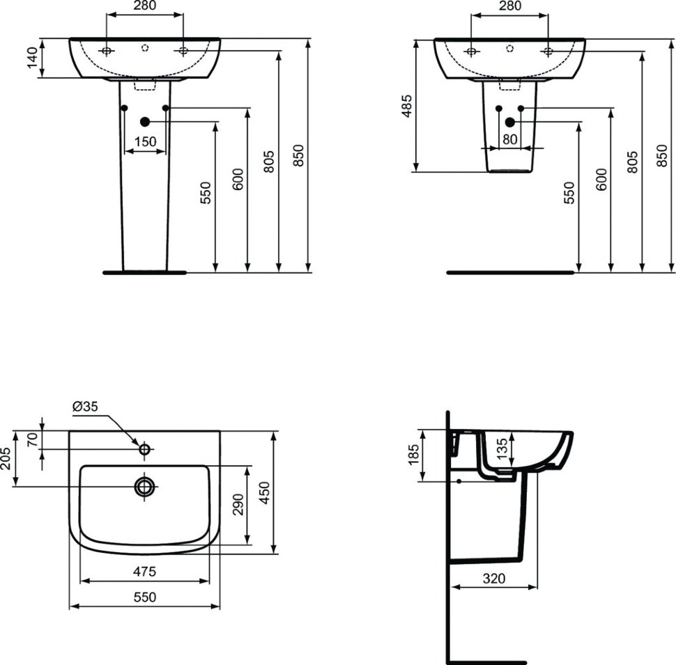 Полуколонна для раковины с крепежом Ideal Standard TEMPO T423001