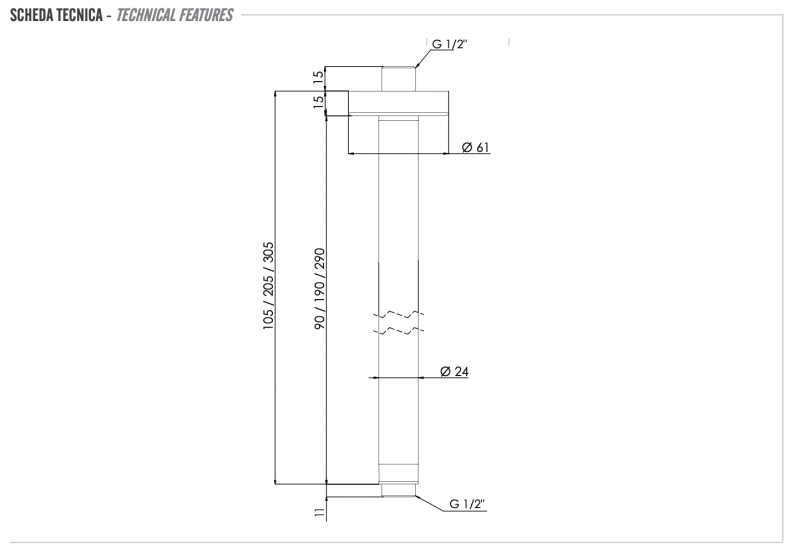 Кронштейн потолочный для верхнего душа 30 см Remer INOX SS347N30, нержавеющая сталь