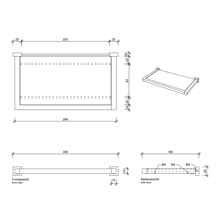 Decor Walther Corner GLA30 Полочка стеклянная 30x16.5см, подвесной, цвет: черный матовый 560860
