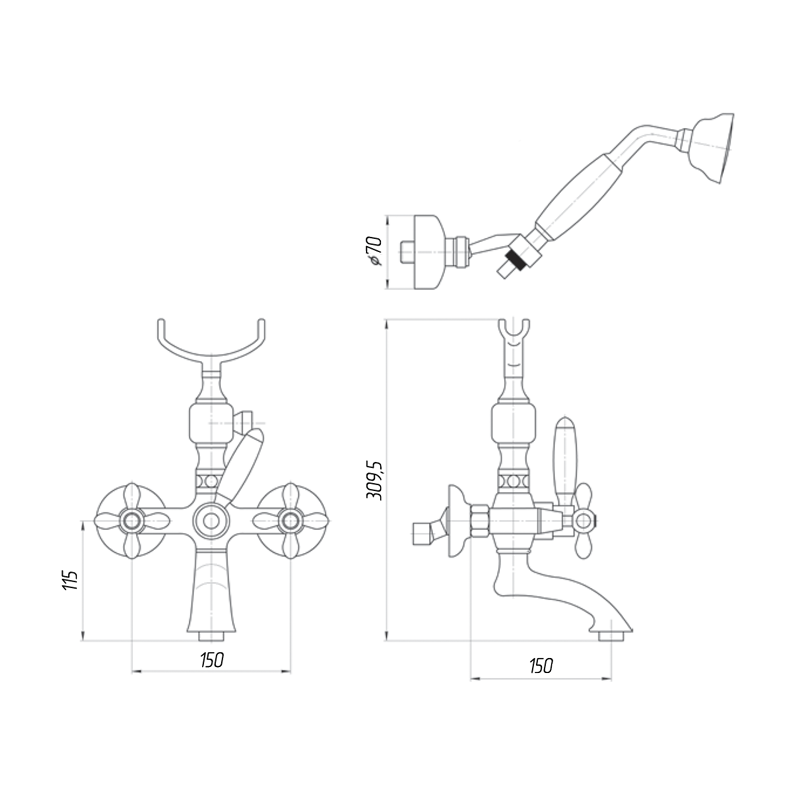 PRINCETON plus Смеситель д/ванны внешний ML.PRP-8002.CR
