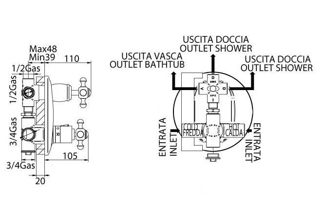 Термостат с на 3 потребителя Bandini Antica 824.920 D хром