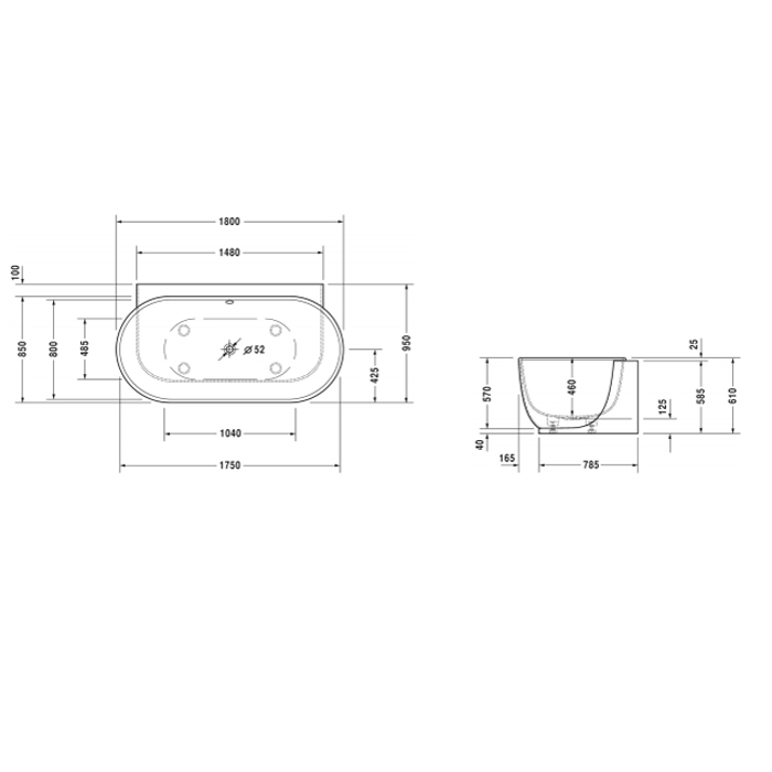 Duravit Luv Ванна из минерального литья 180x95см, цвет белый, пристенный вариант панели, с ножками., цвет: белый 700433