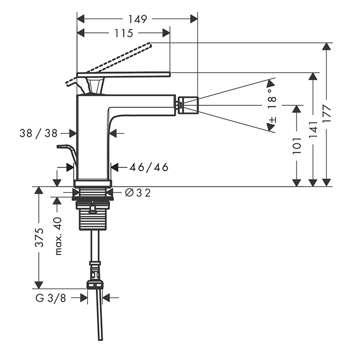 73200670 Hansgrohe Tecturis E Смеситель для биде, на 1 отв., цвет: черный матовый