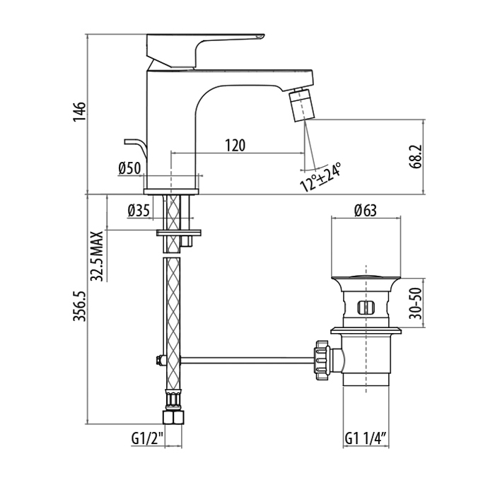 Gattoni H2Omix3000 Смеситель для биде с донным клапаном, цвет: хром 3055/30C0cr