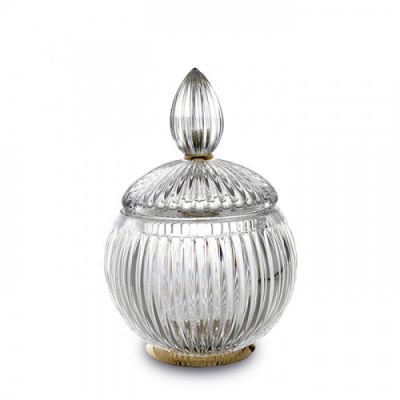 3SC Elegance Баночка универсальная, D=12/h18 см, с крышкой, настольная, цвет: прозрачный хрусталь/золото 24к. opaco EL49ACRGO