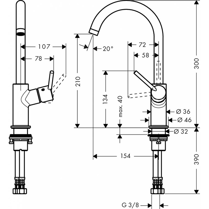 Hansgrohe Talis Смеситель для раковины, однорычажный, на 1 отв., цвет: хром 32080000
