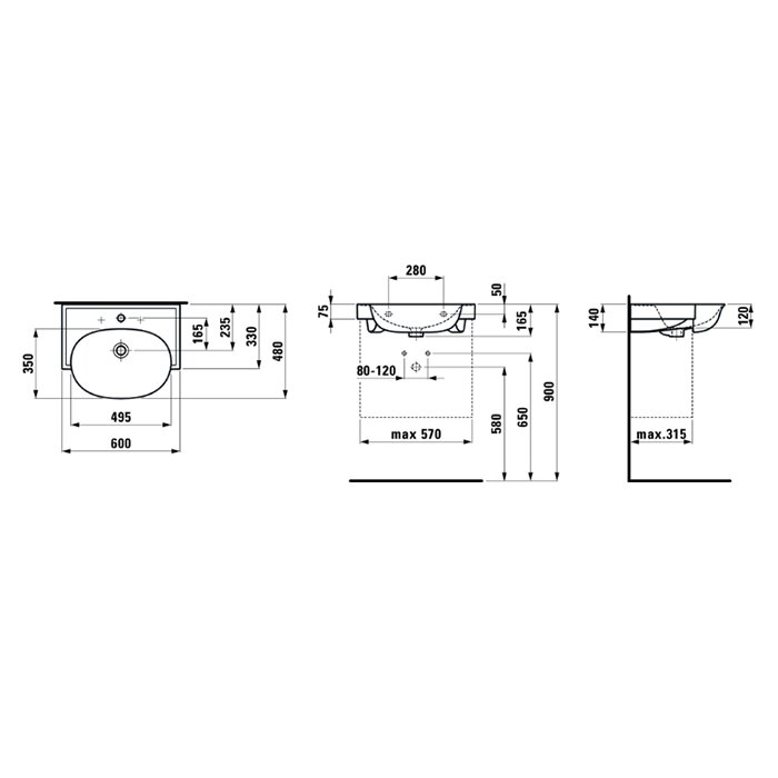 Laufen New Classic Раковина 60х48х16.5 см, 1 отв., цвет: белый матовый 8.1385.3.757.104.1