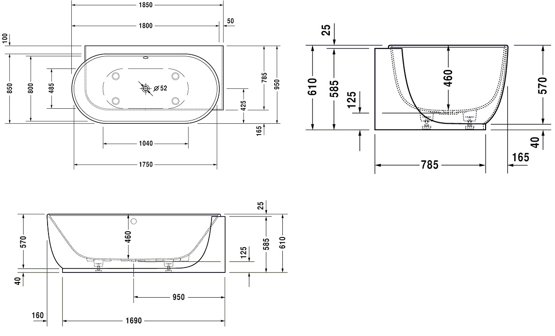 Duravit Luv Ванна из минерального литья 180X95 угловая