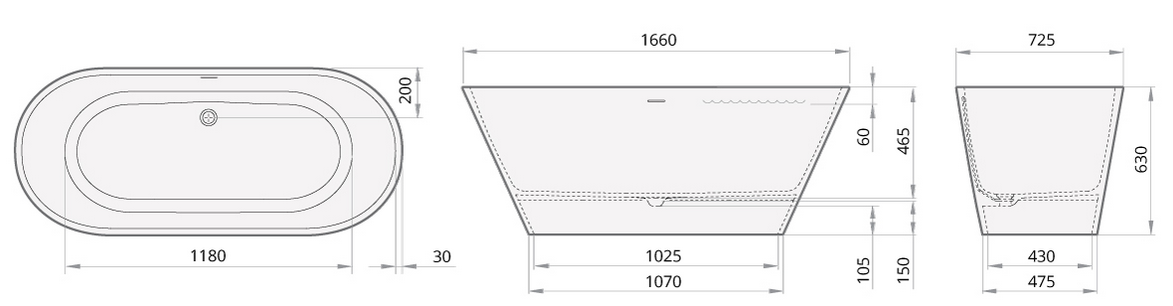 PAA Ванна из каменной массы 1660x725 Deco Nudo Silkstone