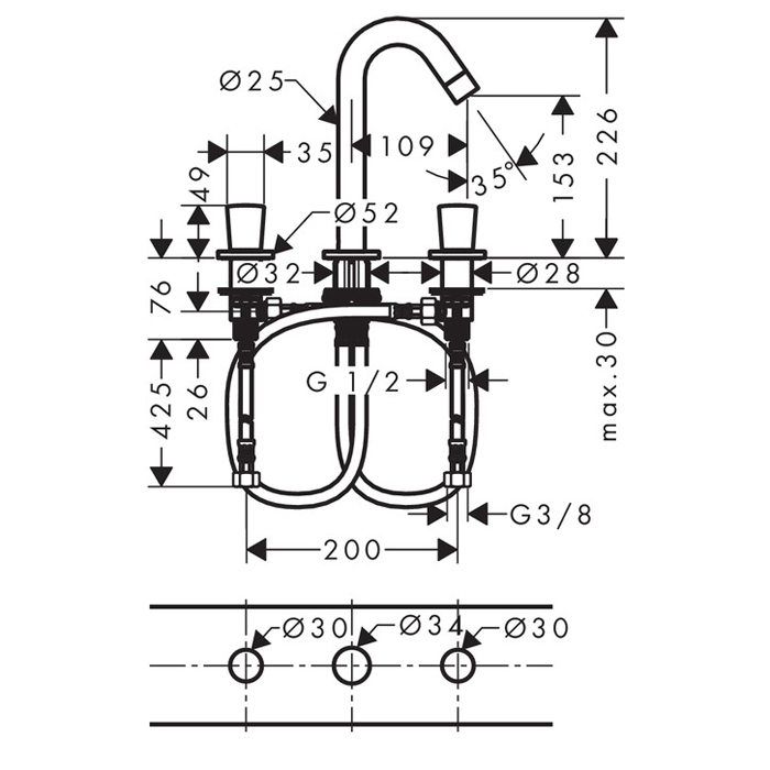 Hansgrohe Logis Смеситель для раковины, на 3 отв., цвет: хром 71133000