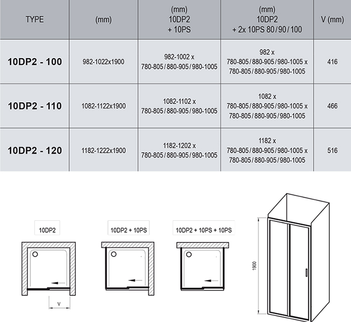 Душевая дверь 100 см Ravak 10° 10DP2-100 белый + транспарент