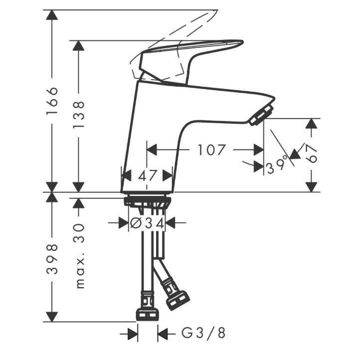 71077670 Hansgrohe Logis Смеситель для раковины, 1 отв., с донным клапаном Push-Open, цвет: черный матовый