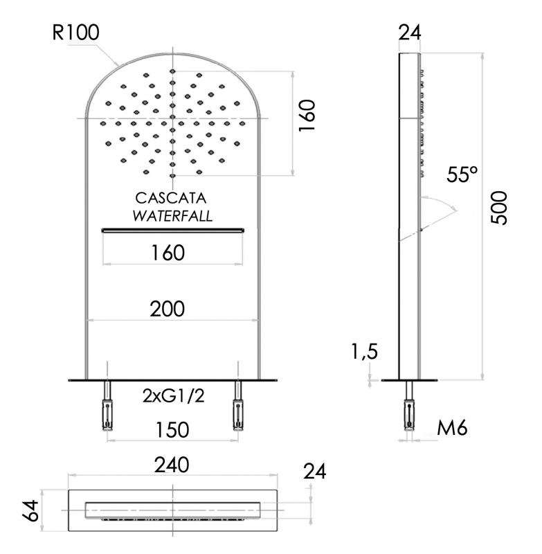 Верхний душ настенный 50x20 см Remer 350MMCAX хром