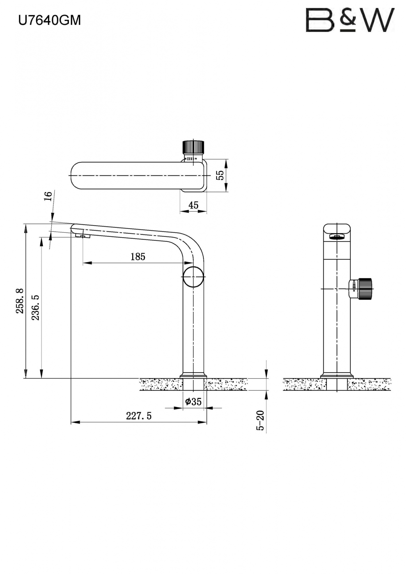 7640GM Смеситель B&W U7640GM для раковины, графит